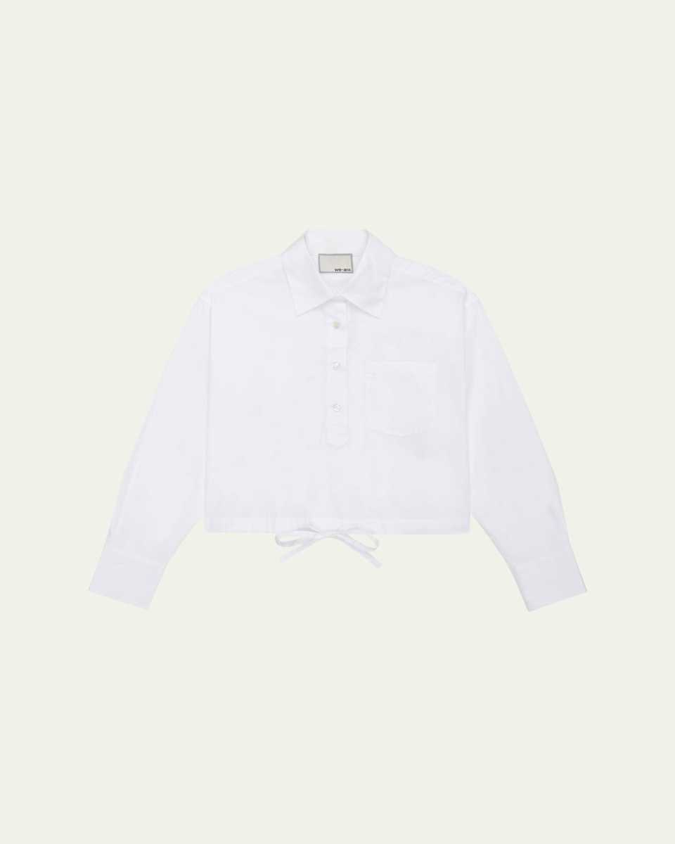 Long-Sleeve Drawstring Cotton Shirt